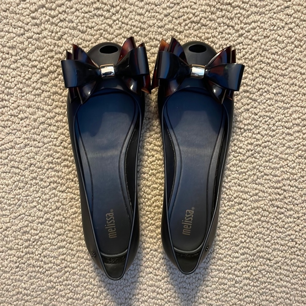 Melissa Black Tortoise Jelly Bow Flats Sz US 8